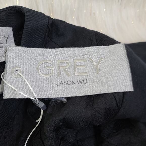 JASON WU GREY Short-Sleeve Boxy Jacquard Cloque Top Black Pocket Zip up 2 NEW - Picture 10 of 11